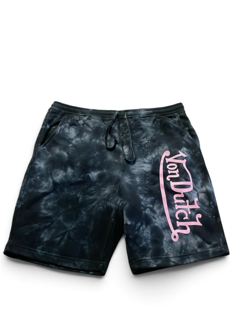 Von Dutch Black Tie-Dye Sweat Shorts with Pink Logo Sz XXL